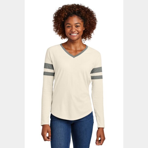 Women's Halftime Stripe Long Sleeve V Neck Tee Thumbnail