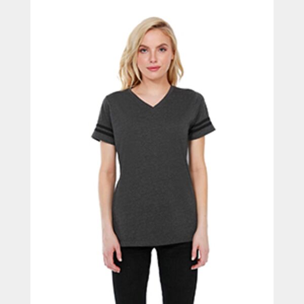 Ladies' CVC Striped Varsity T-Shirt Thumbnail