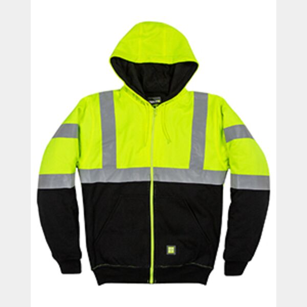 Men's Hi-Vis Class 3 Color Block Full-Zip Hooded Sweatshirt Thumbnail