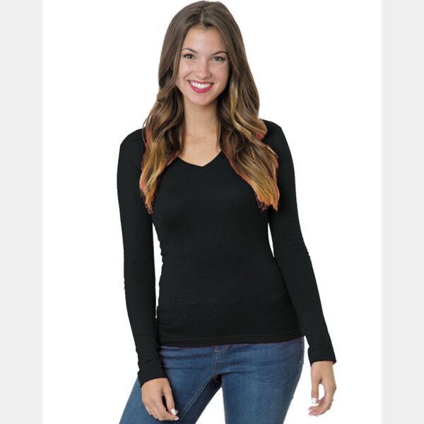 Ladies' USA Made Long-Sleeve Deep V-Neck T-Shirt Thumbnail